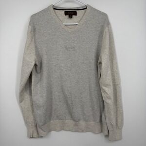 Tasso Elba Mens V Neck Sweater Light Gray‎ Diagonal Stripe 100% Cotton Size M